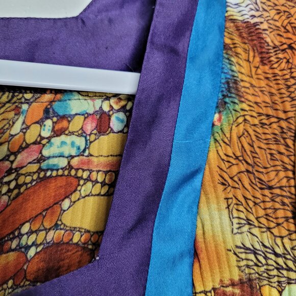 Vintage 90s y2k orange pleated artsy stretch grunge abstract square neck top L - Picture 7 of 7